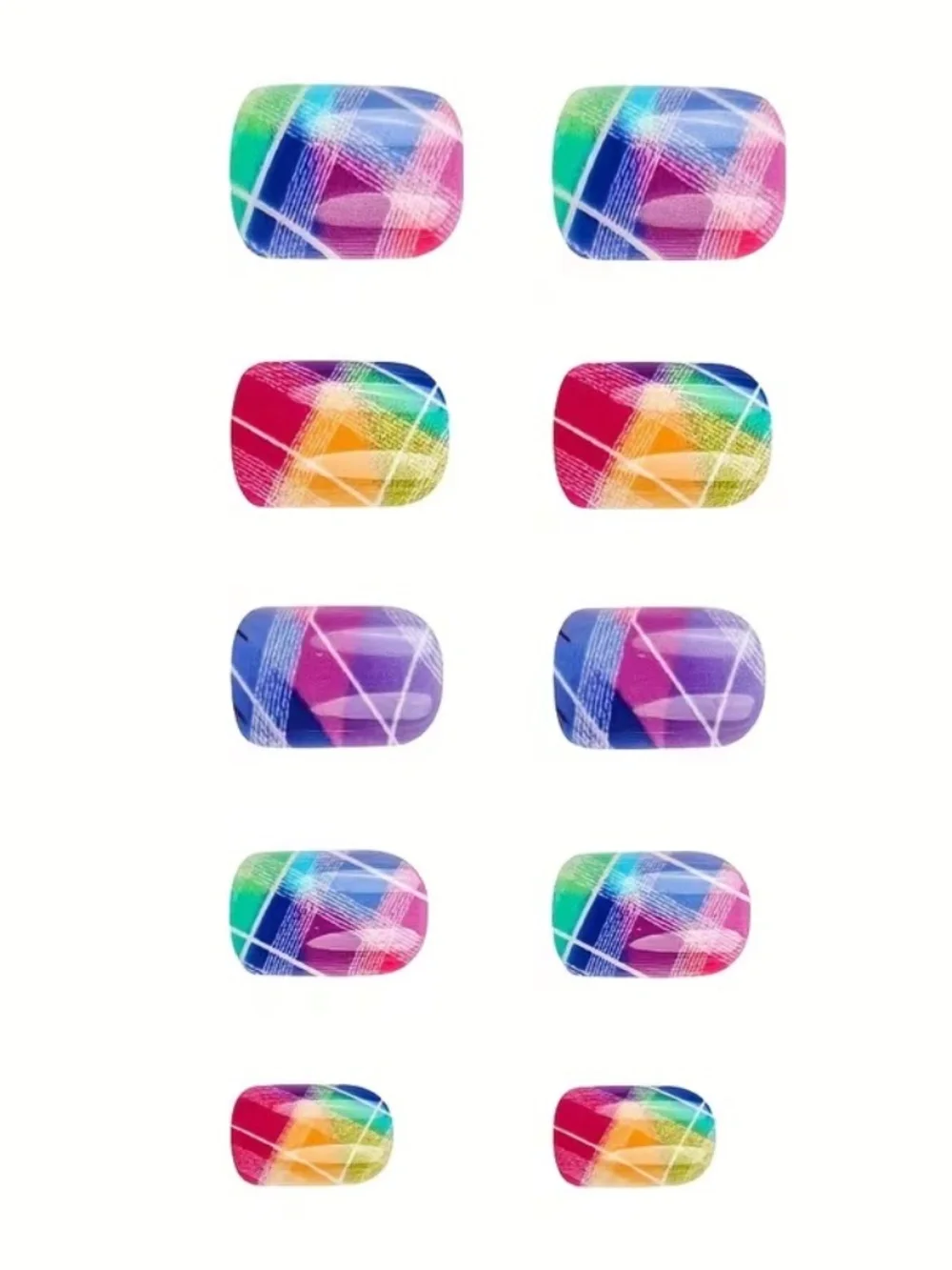 Colorful Plaid Press On Nails | Rainbow Tartan Abstract Nail Set Bright Y2K